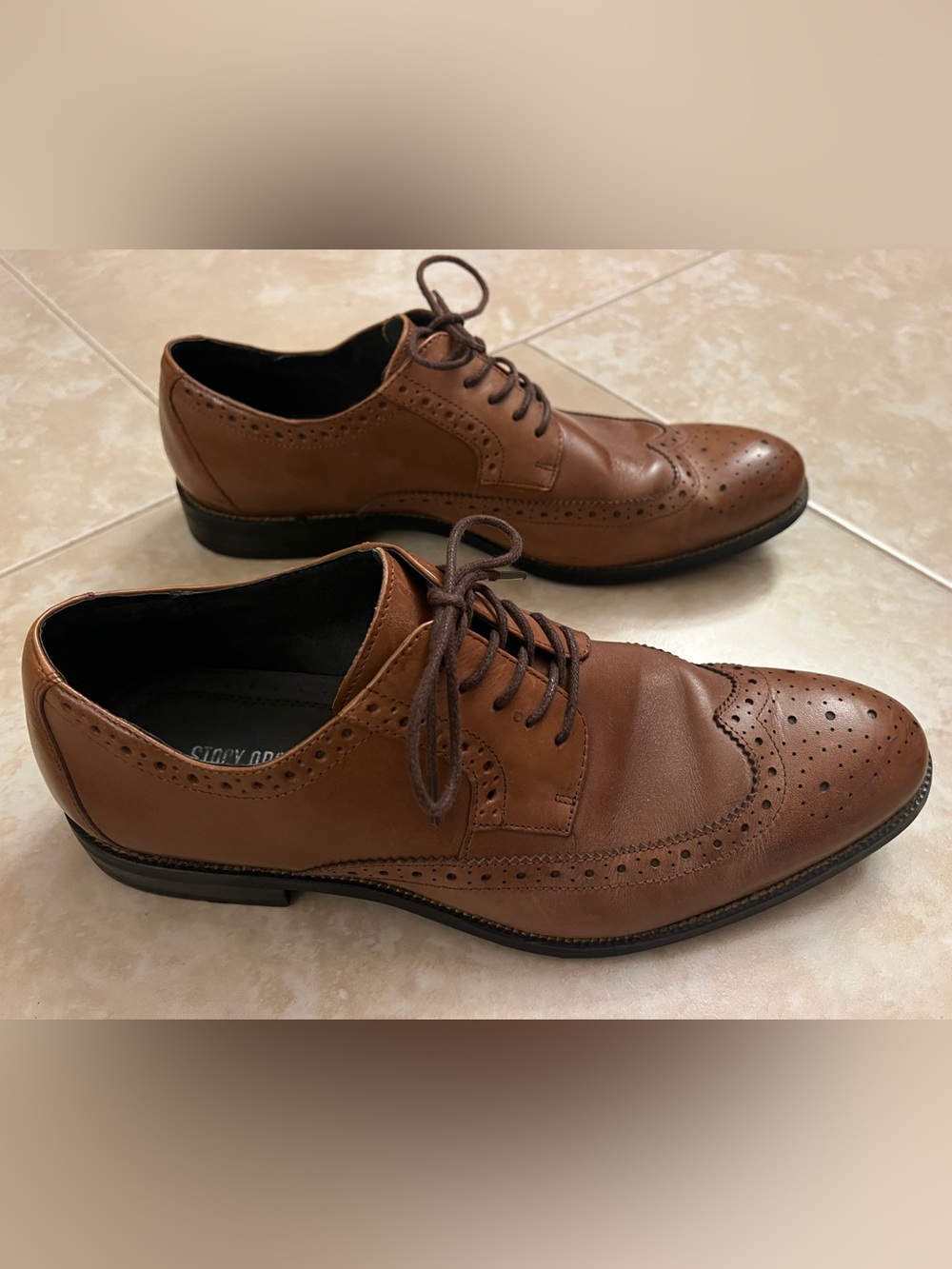 Stacy Adams Mens Dress Shoes Brown Leather Size 11.5 M Oxford Detail Gently Used